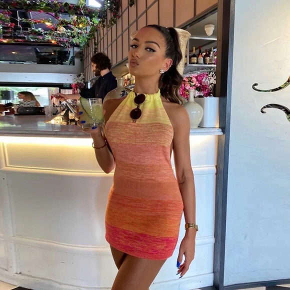CLEARANCE Ombré Summer Knit Backless Halter Mini Dress - Picture 9 of 15